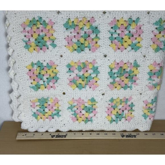 Vintage Handmade Crochet Baby Blanket Pastel Granny Square 32x48 Cottagecore EUC - Picture 4 of 6